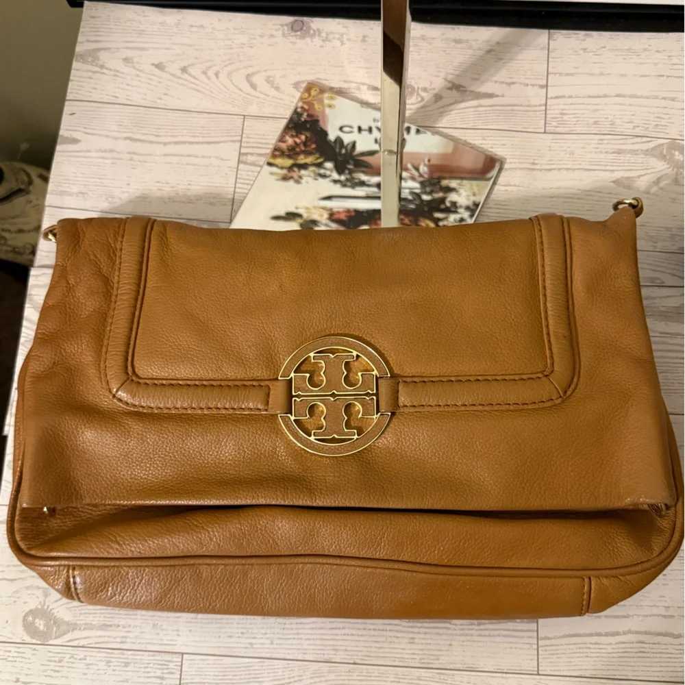 Tory Burch Brown Leather Amanda Foldover Crossbody Bag